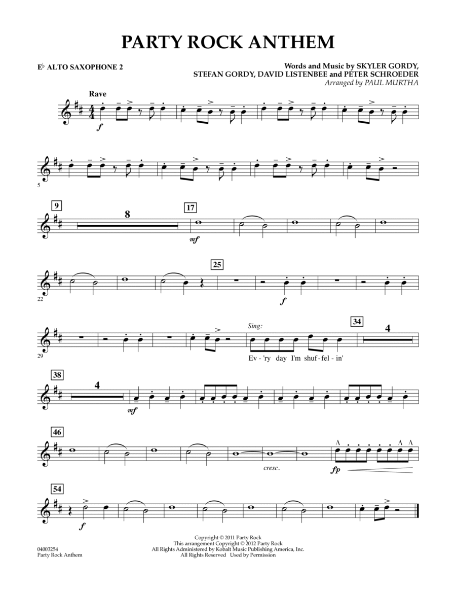 Party Rock Anthem - Eb Alto Saxophone 2 Concert Band scores gallery preview page 1