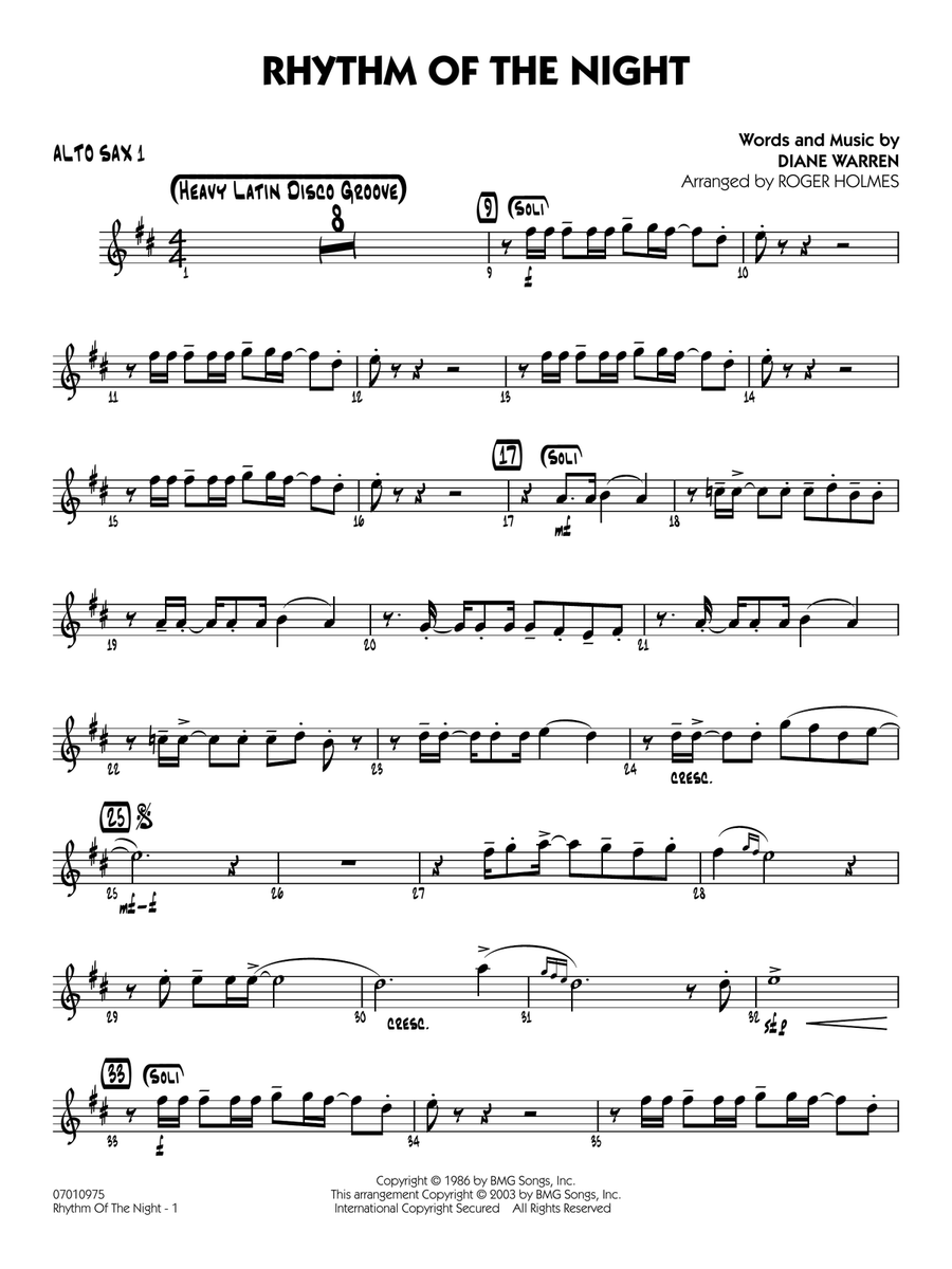 Rhythm of the Night (arr. Roger Holmes) - Alto Sax 1 Jazz Ensemble scores gallery preview page 1
