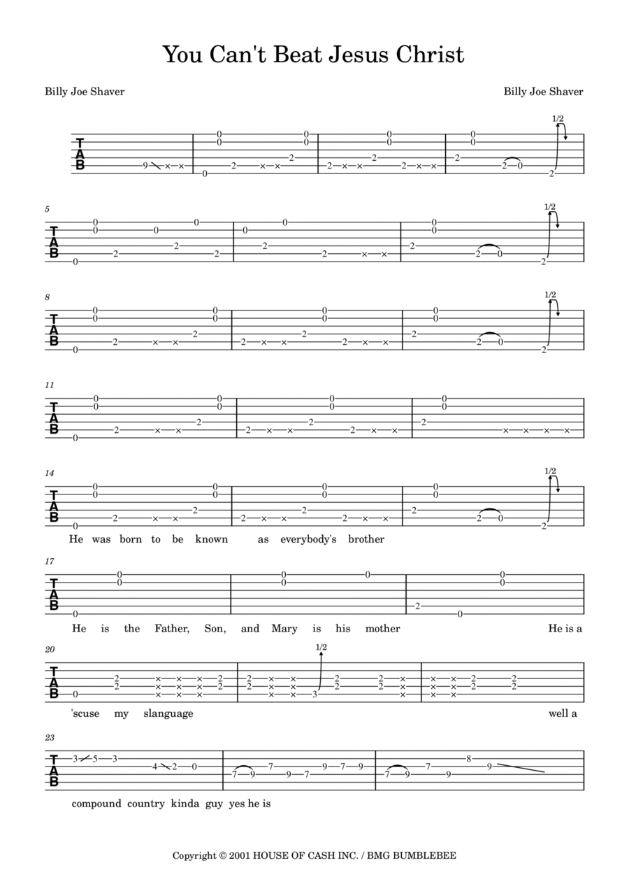 You Can't Beat Jesus Christ Guitar Tablature scores gallery preview page 1