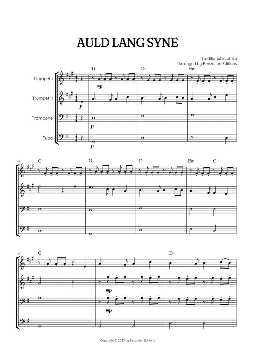 Auld Lang Syne • New Year's Anthem | Brass Quartet sheet music with chords image number null