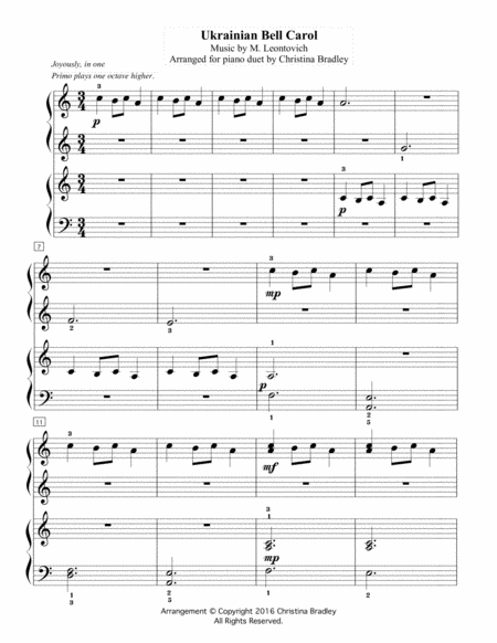 Ukrainian Bell Carol - Piano Duet image number null