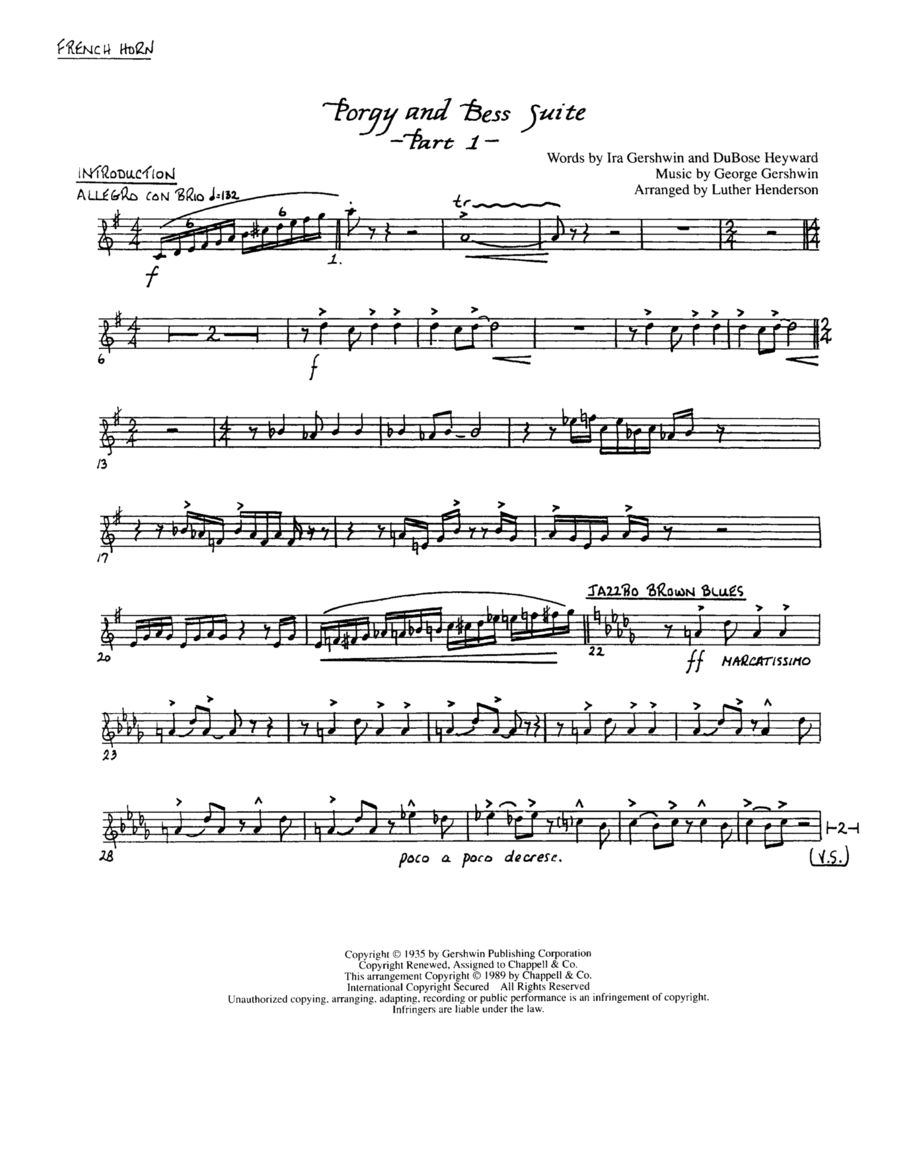 Porgy and Bess Suite - Horn in F Brass Ensemble scores gallery preview page 1