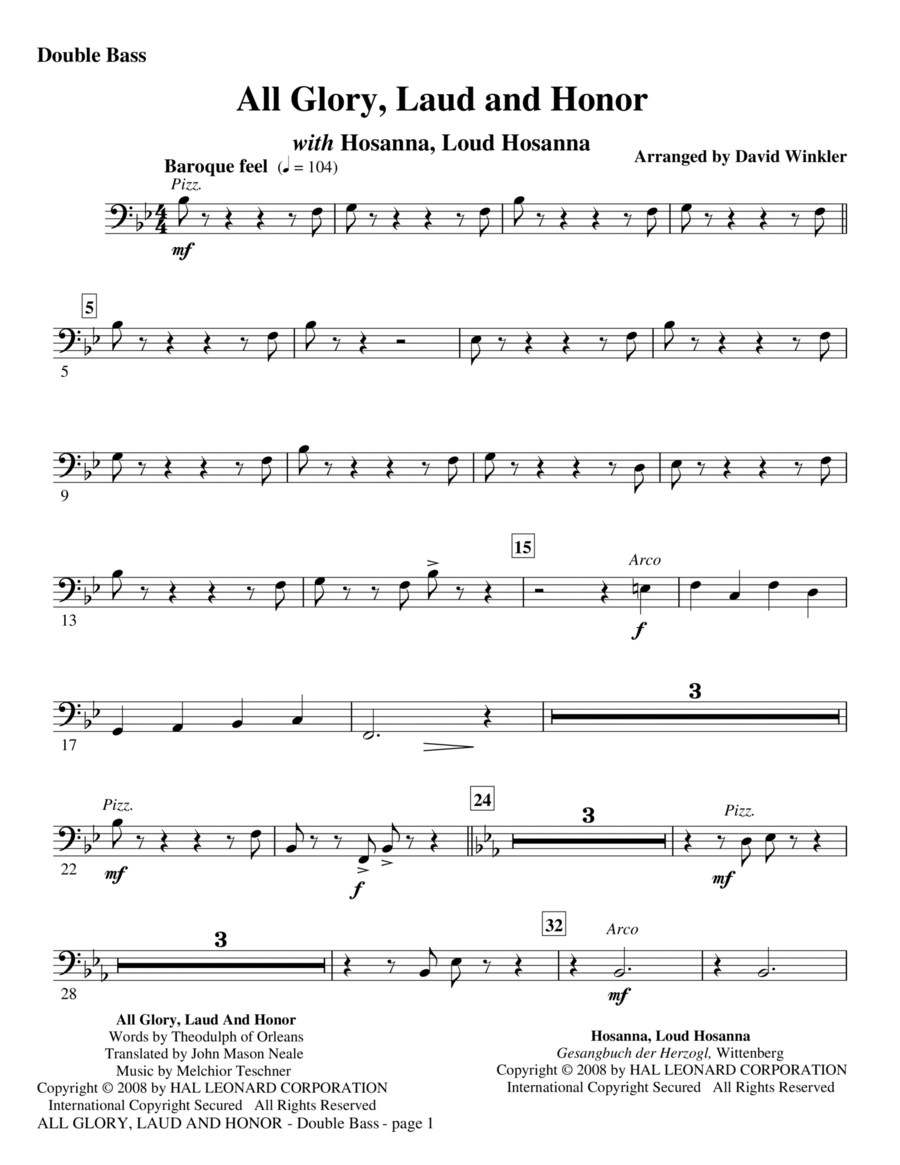All Glory, Laud, And Honor (with Hosanna, Loud Hosanna) - Double Bass Double Bass scores gallery preview page 1