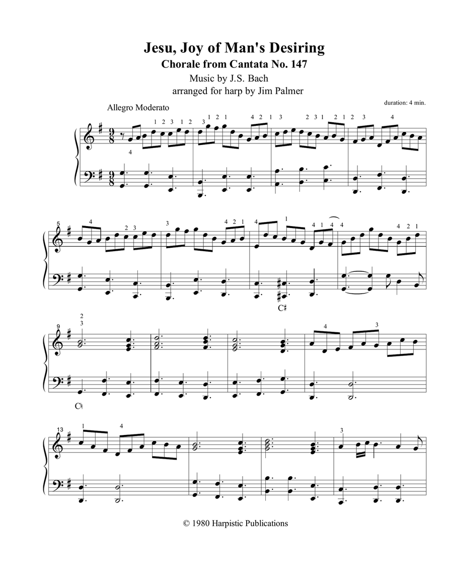 Jesu, Joy of Man's Desiring for harp Harp scores gallery preview page 1