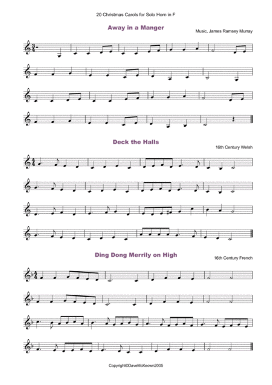 20 Favourite Christmas Carols for solo French Horn in F and Piano Piano scores gallery preview page 2