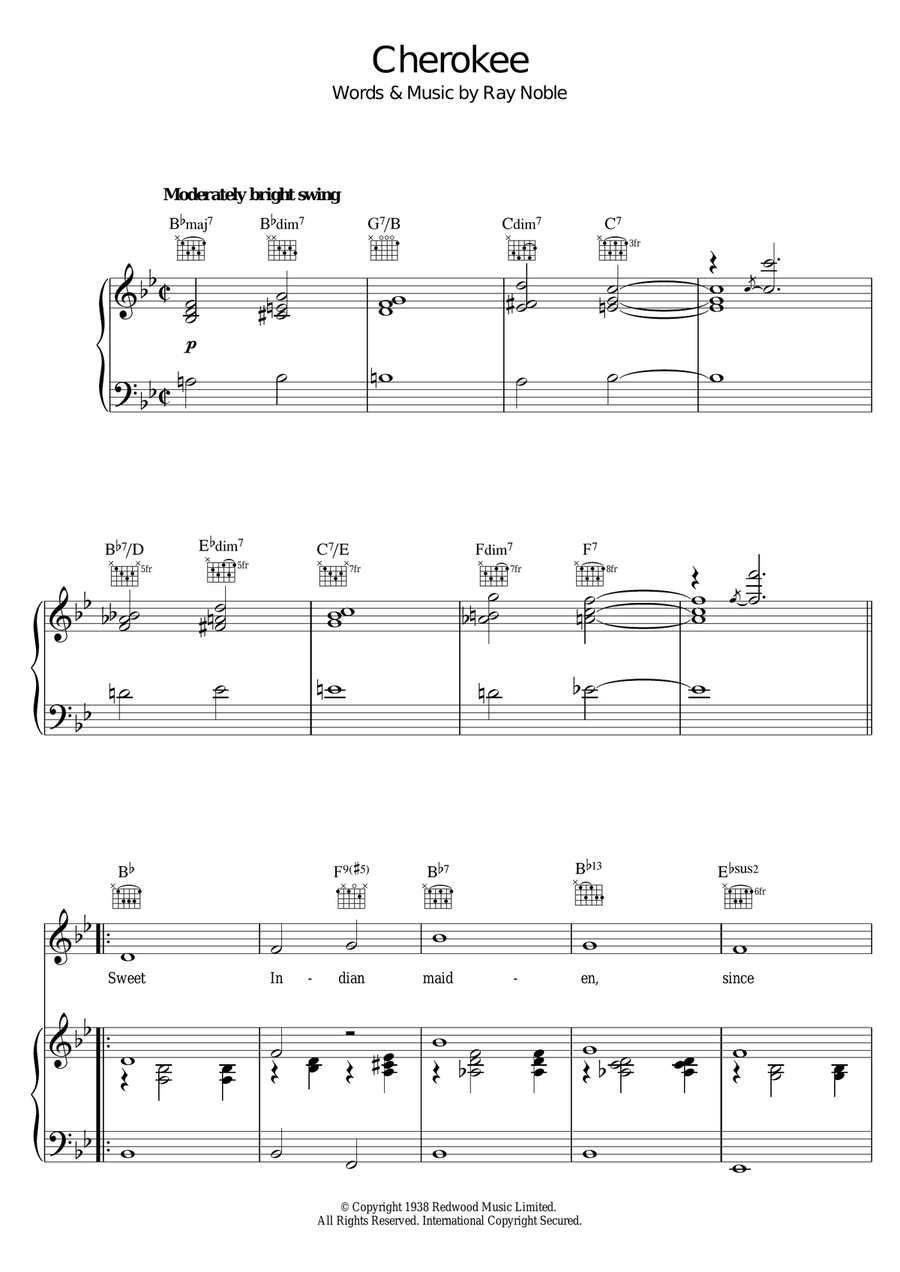 Cherokee Piano, Vocal scores gallery preview page 1