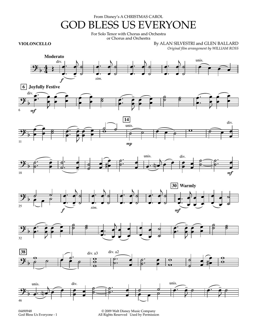 God Bless Us Everyone - Violoncello Full Orchestra scores gallery preview page 1