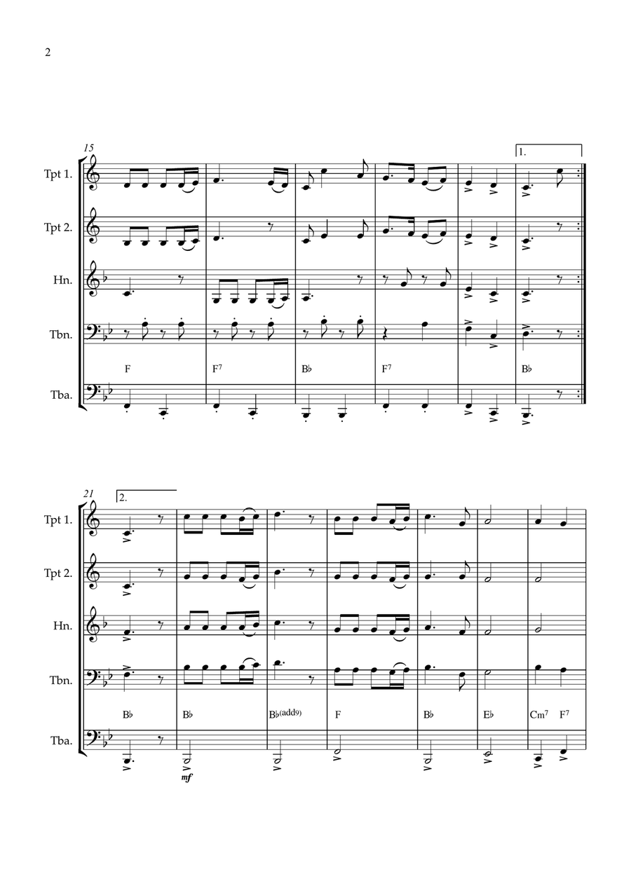 Joy To The World brass quintet intermediate Brass Quintet scores gallery preview page 2