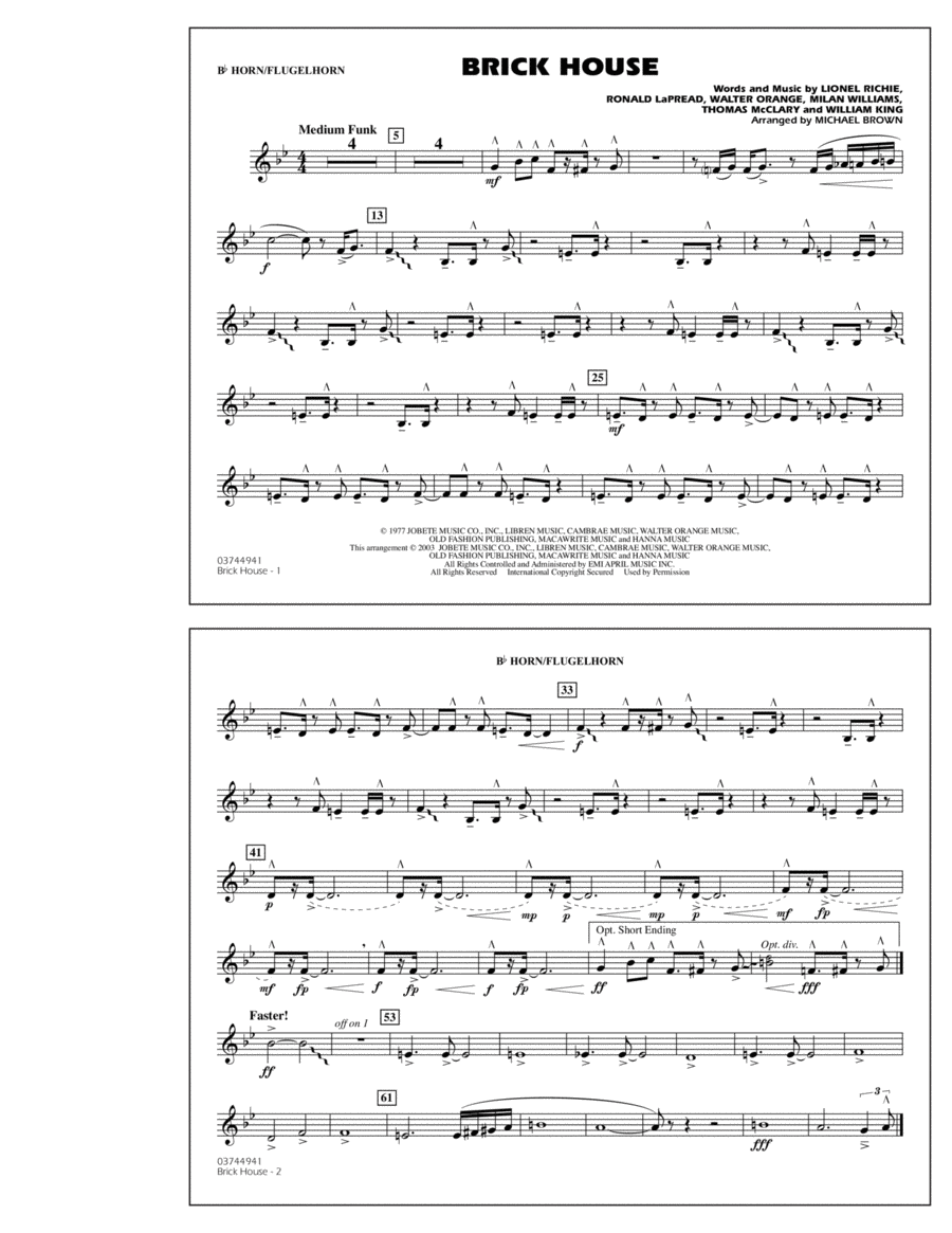 Brick House - Bb Horn/Flugelhorn Marching Band scores gallery preview page 1