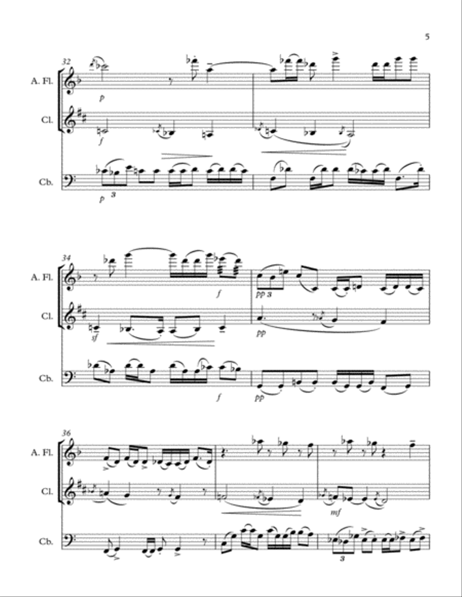 Snail (Melc) - trio for alto flute, clarinet in Bb and five-stringed contrabass Small Ensemble scores gallery preview page 5