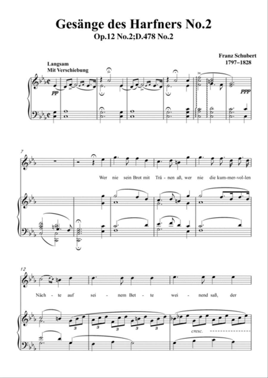 Schubert-Gesänge des Harfners,Op.12 No.2 in c minor,for Vocal and Piano Voice scores gallery preview page 2
