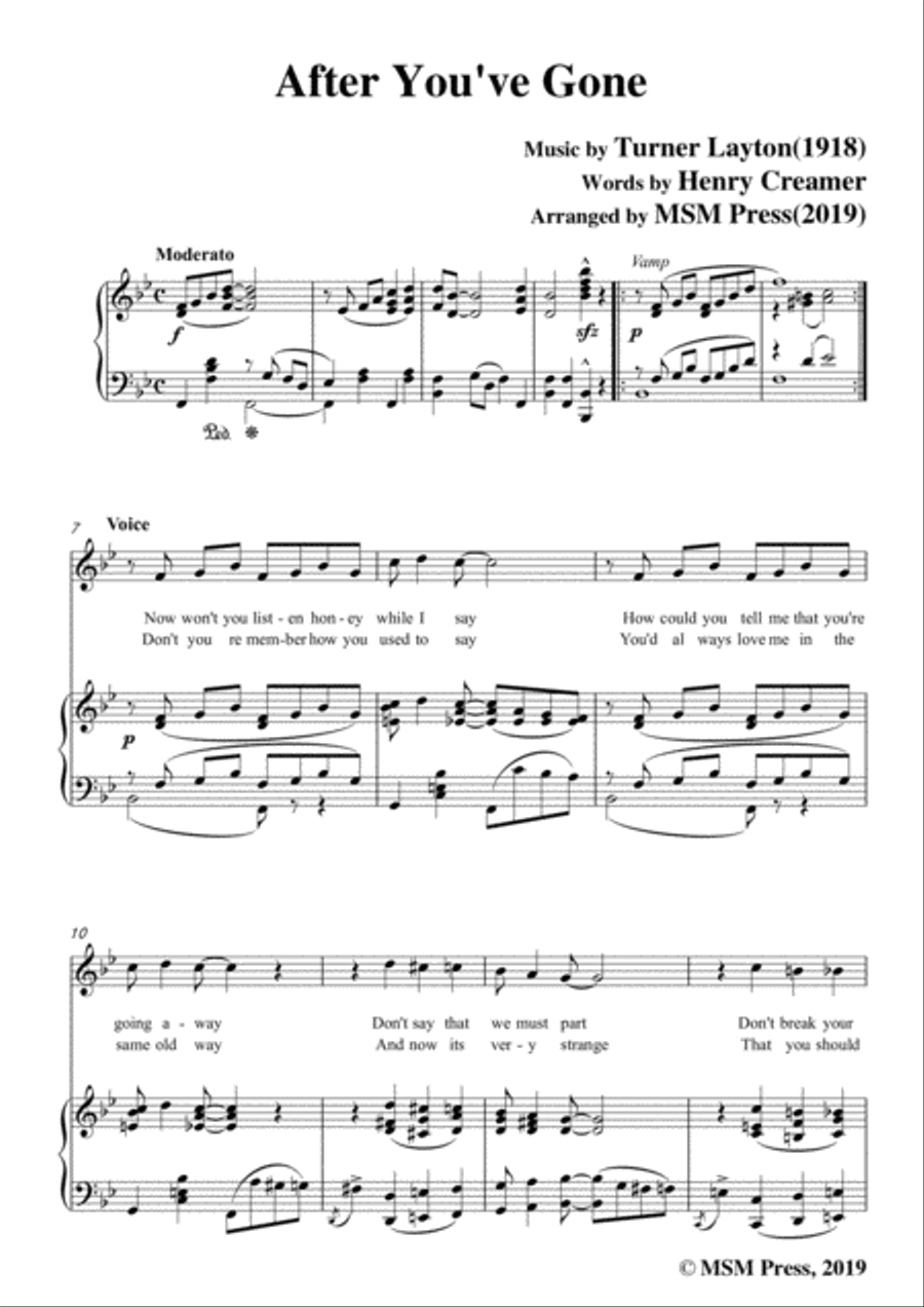 Turner Layton-After You've Gone,in B flat Major,for Voice and Piano Voice Solo scores gallery preview page 3