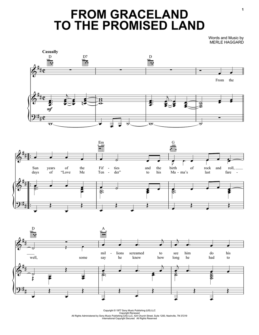 From Graceland To The Promised Land Piano, Vocal, Guitar scores gallery preview page 1