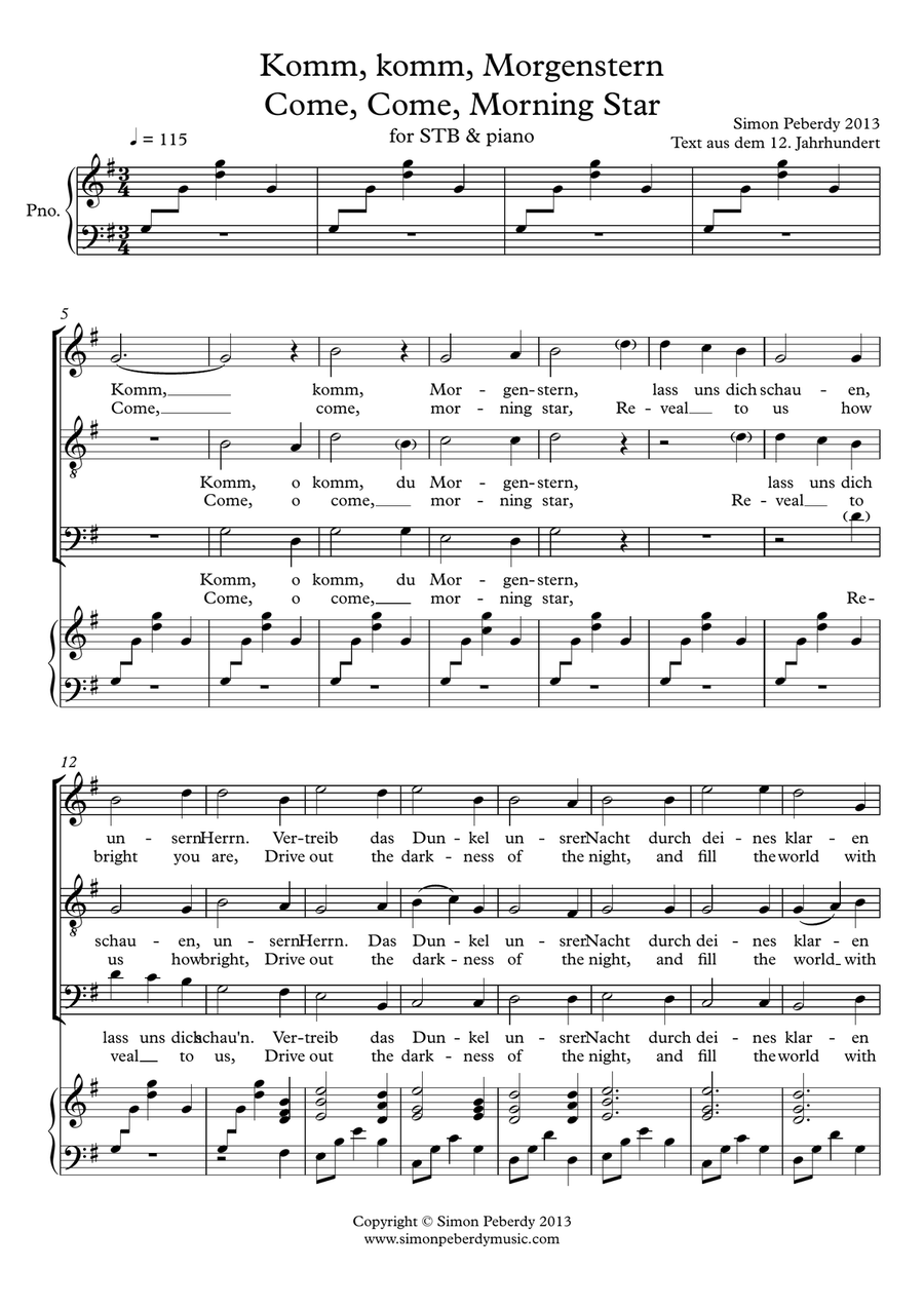 Come, Morning Star (Komm, Morgenstern) New Advent carol for STB voices and piano, by Simon Peberdy image number null