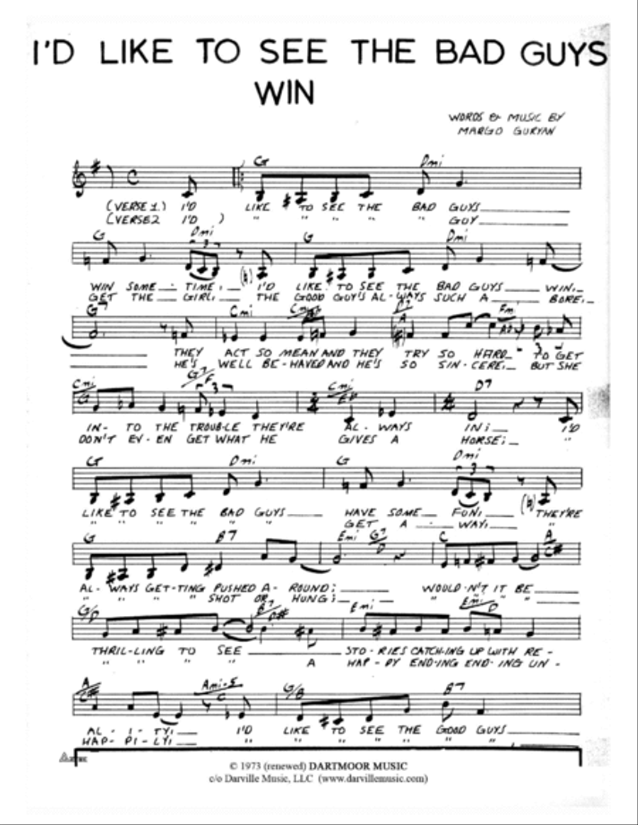 I d Like To See The Bad Guys Win by Margo Guryan Piano Digital