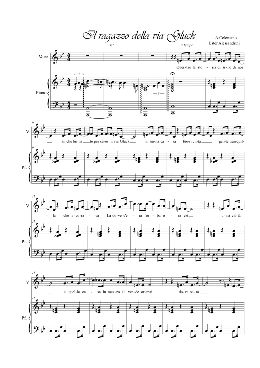 Il ragazzo della via Gluck. Voice and piano Il ragazzo della via Gluck. Voice and piano Voice Solo scores gallery preview page 1