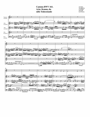 Komm, du suesse Todesstunde from Cantata BWV 161 (arrangement for 5 recorders)
