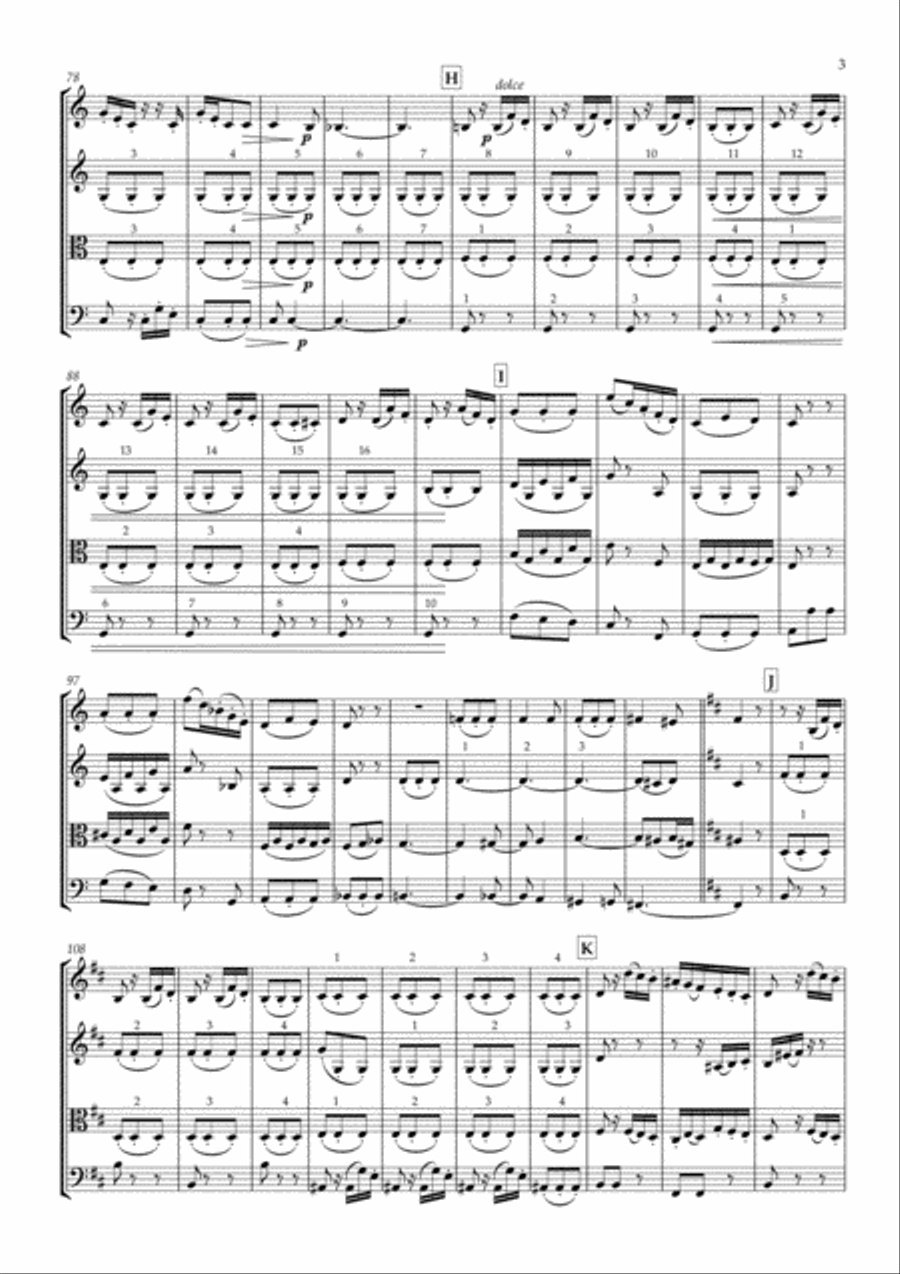 Adagio from String Symphony No.8 in D major, MWV N8 for String Quartet String Quartet scores gallery preview page 3