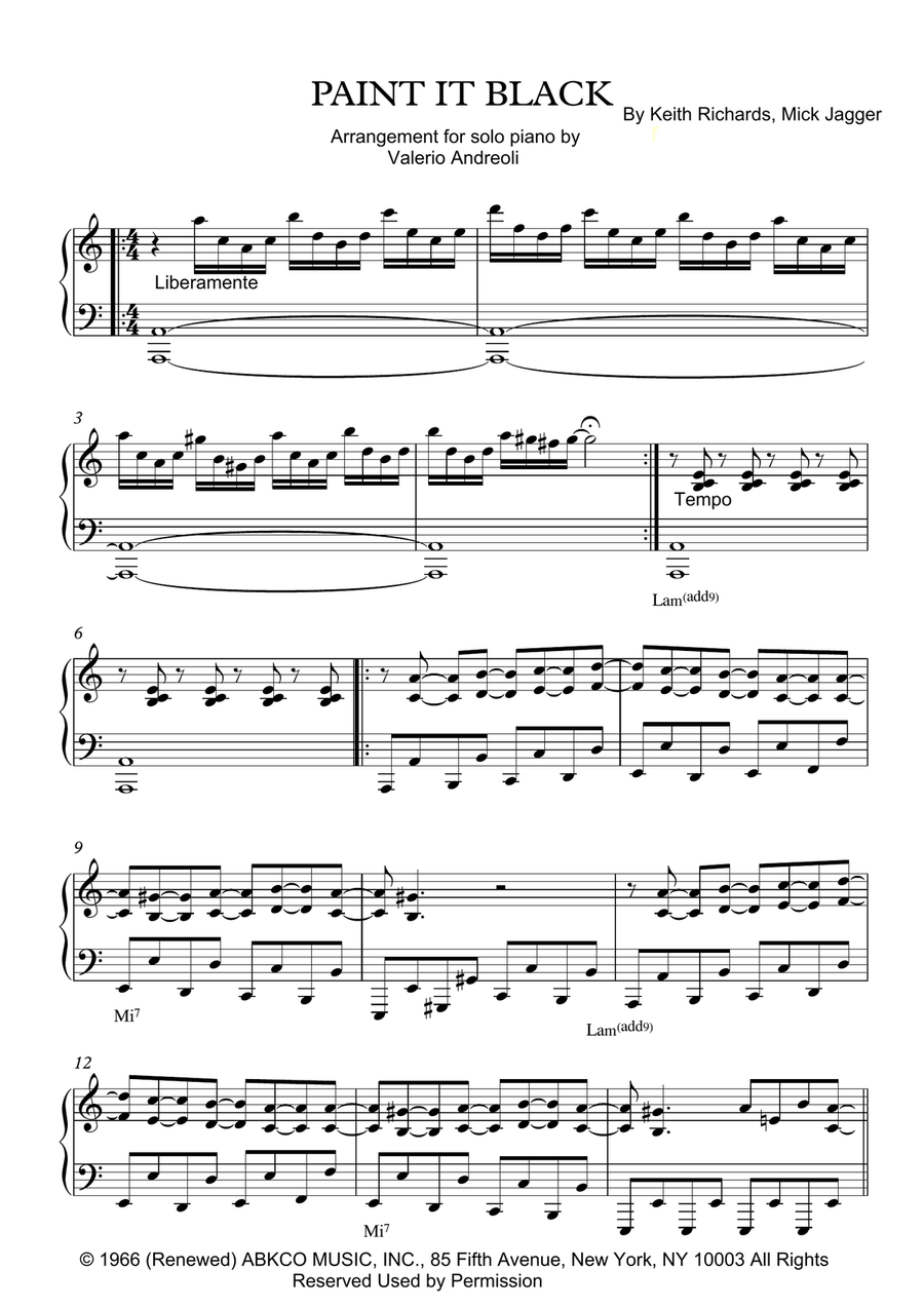 Paint It, Black Piano Solo scores gallery preview page 1