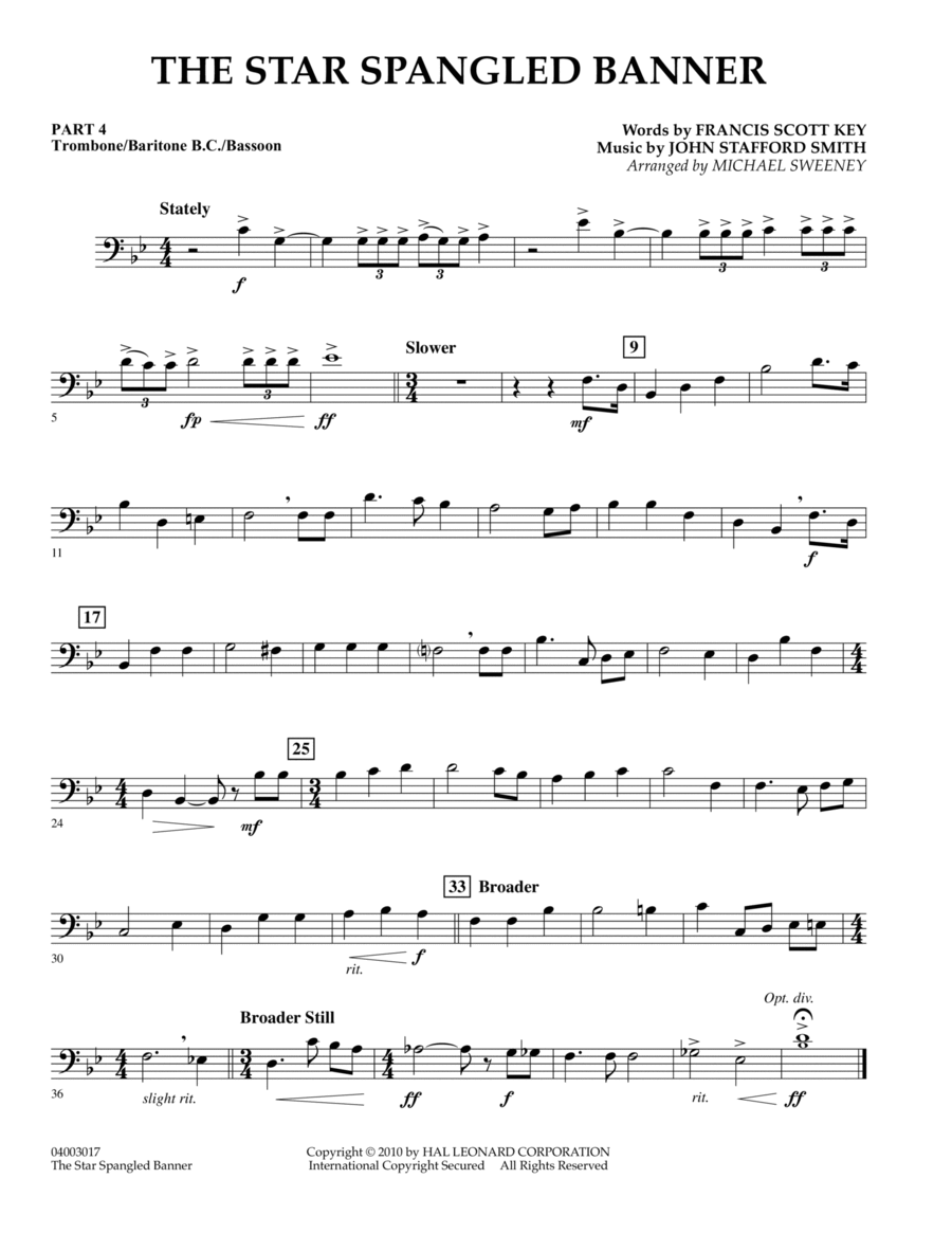 The Star Spangled Banner - Pt.4 - Trombone/Bar. B.C./Bsn.