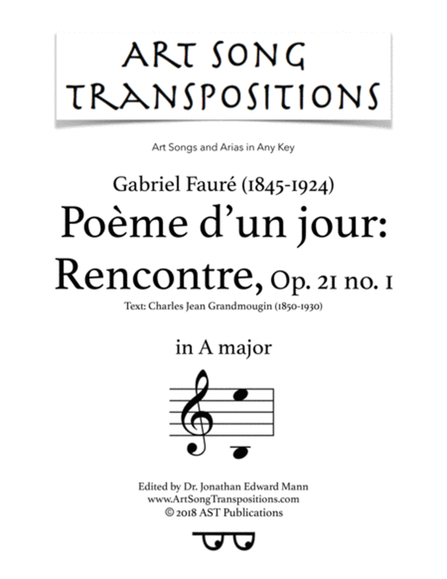 FAURÉ: Rencontre, Op. 21 no. 1 (transposed to A major)