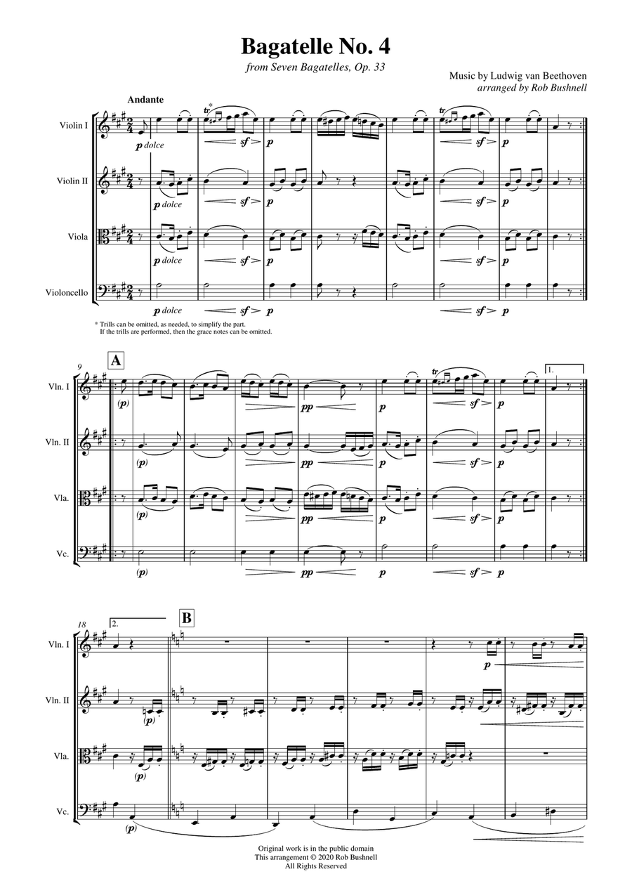 Bagatelle, Op. 33, No. 4 (Beethoven) - String Quartet String Quartet scores gallery preview page 3