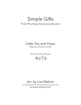 Simple Gifts - Cello Trio with Piano Accompaniment