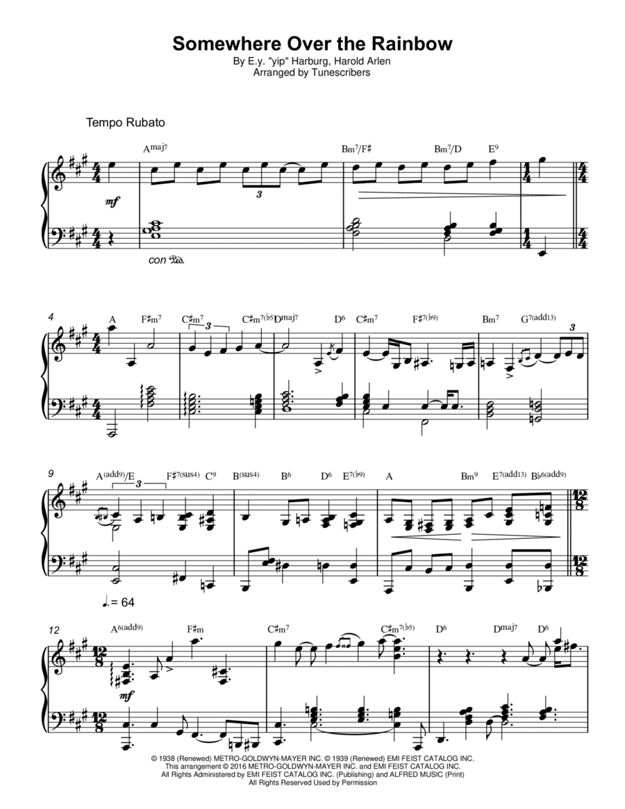 Somewhere Over the Rainbow Piano Solo scores gallery preview page 1