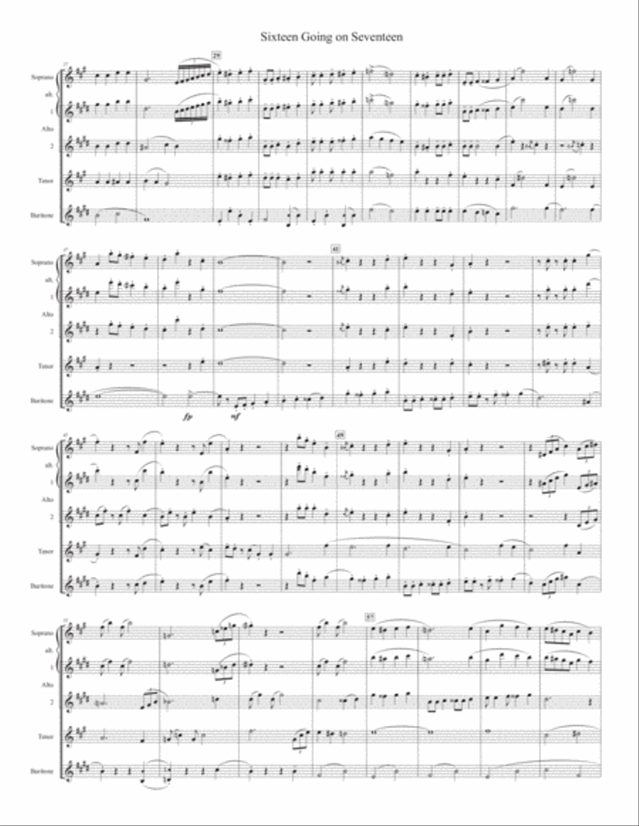 Sixteen Going On Seventeen Saxophone Quartet scores gallery preview page 3