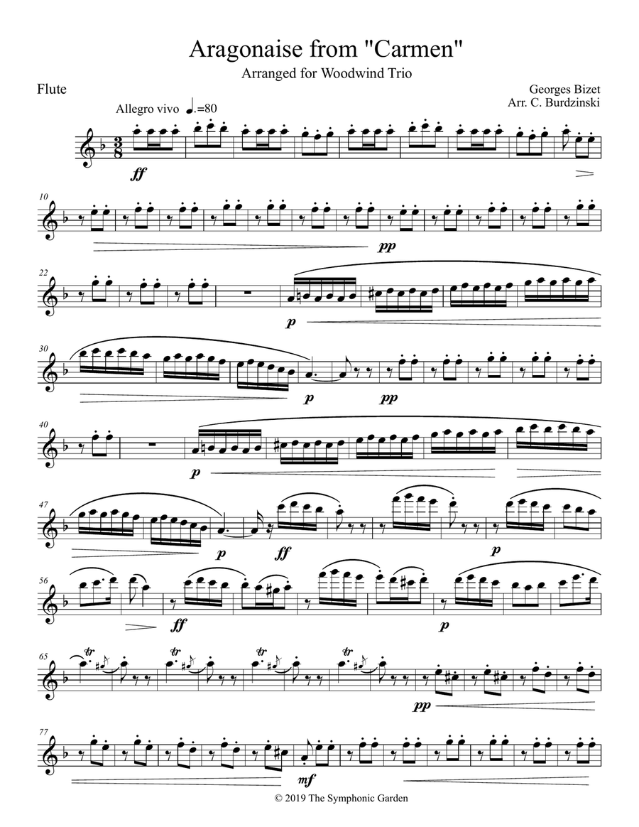 Aragonaise from Carmen - woodwind trio (flute, oboe, clarinet) Woodwind Trio scores gallery preview page 5