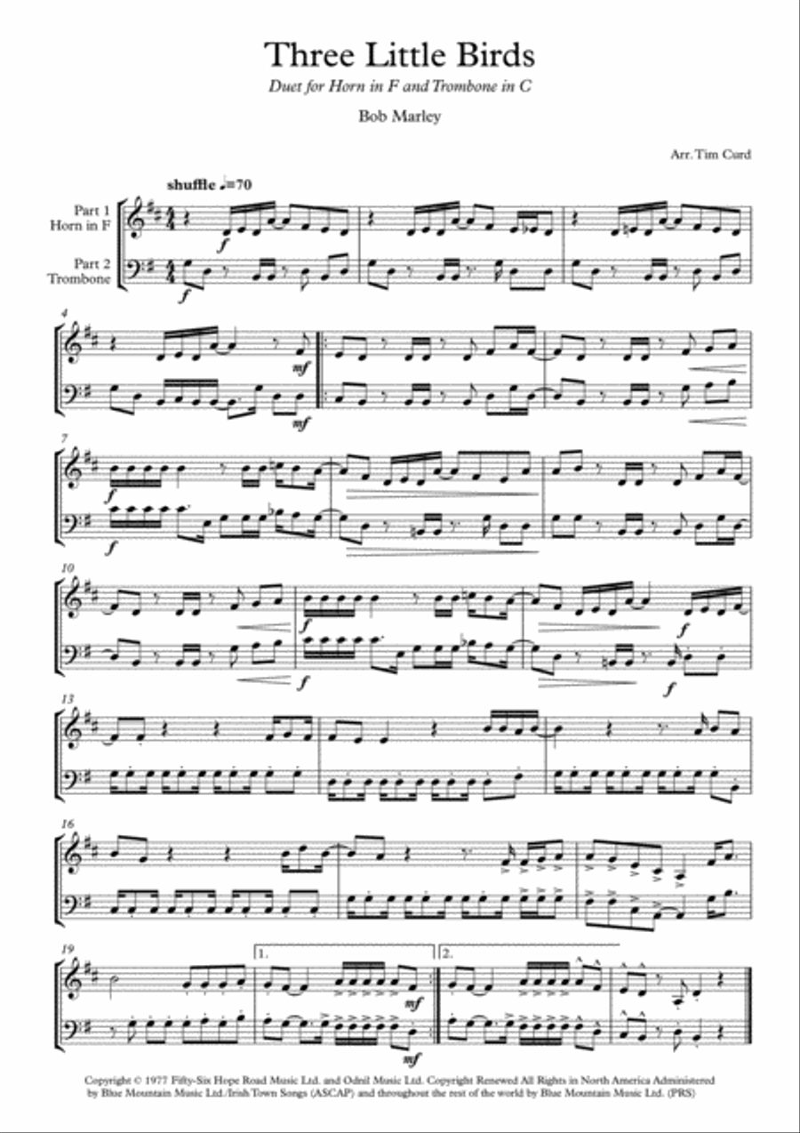 Three Little Birds Brass Duet scores gallery preview page 2