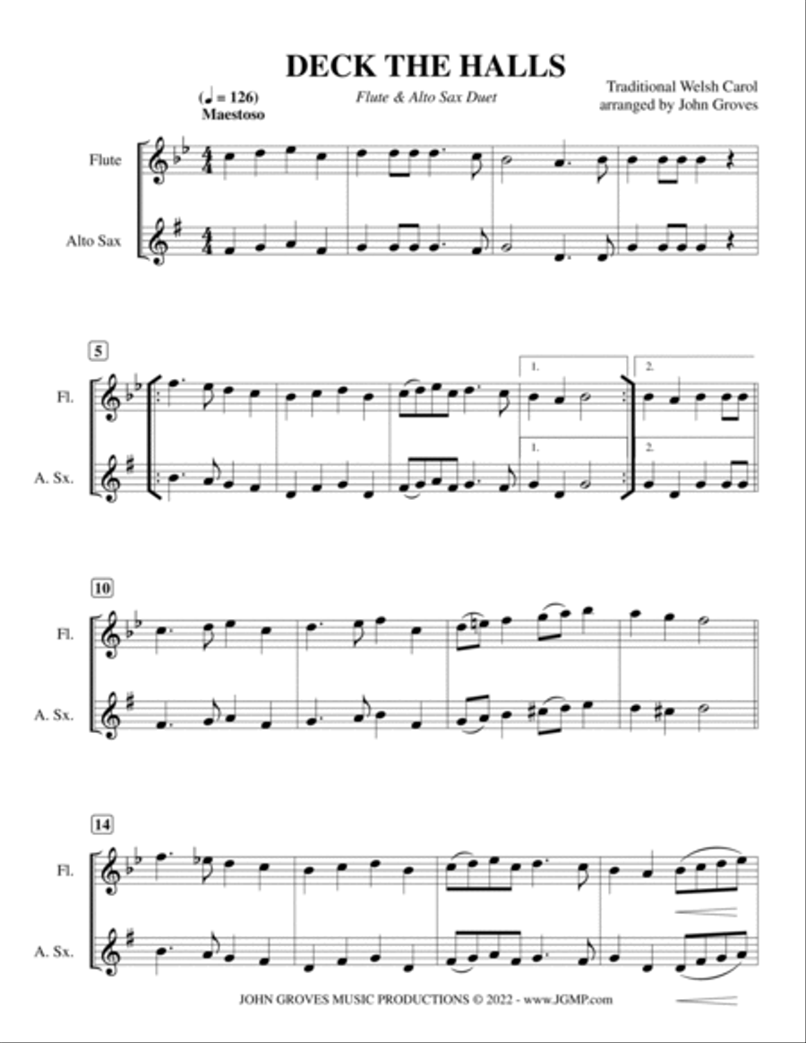 Deck The Halls - Flute & Alto Sax Duet Woodwind Duet scores gallery preview page 2