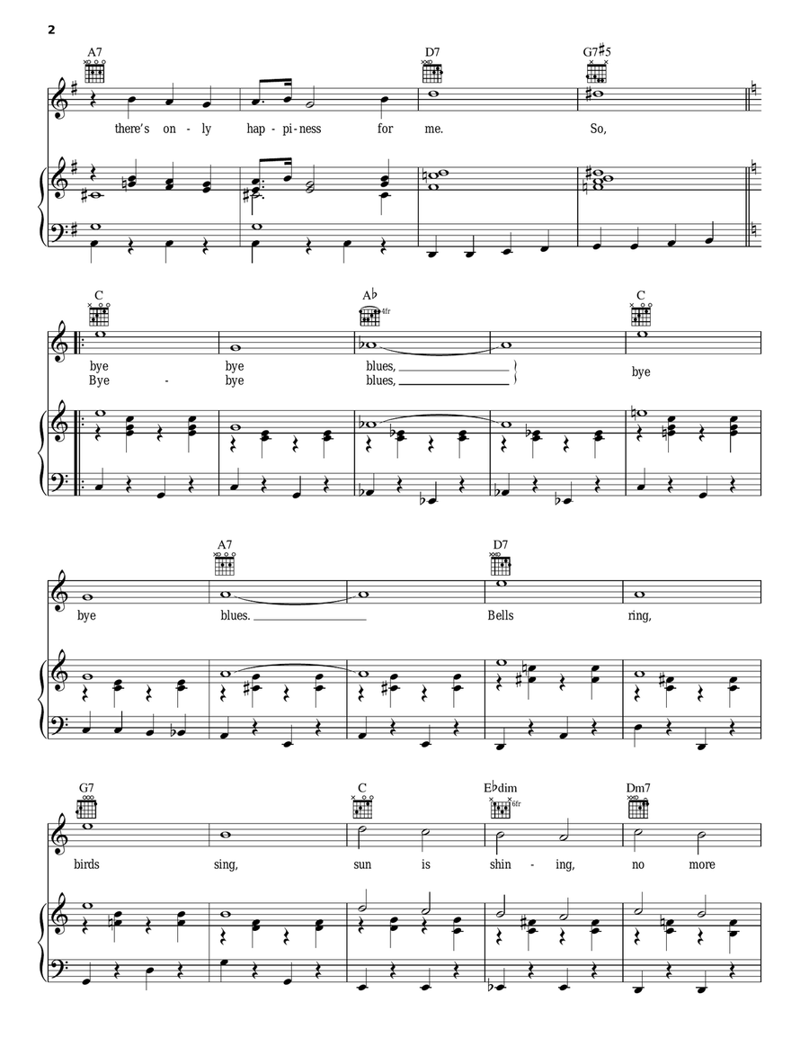 Bye Bye Blues Piano, Vocal, Guitar scores gallery preview page 2