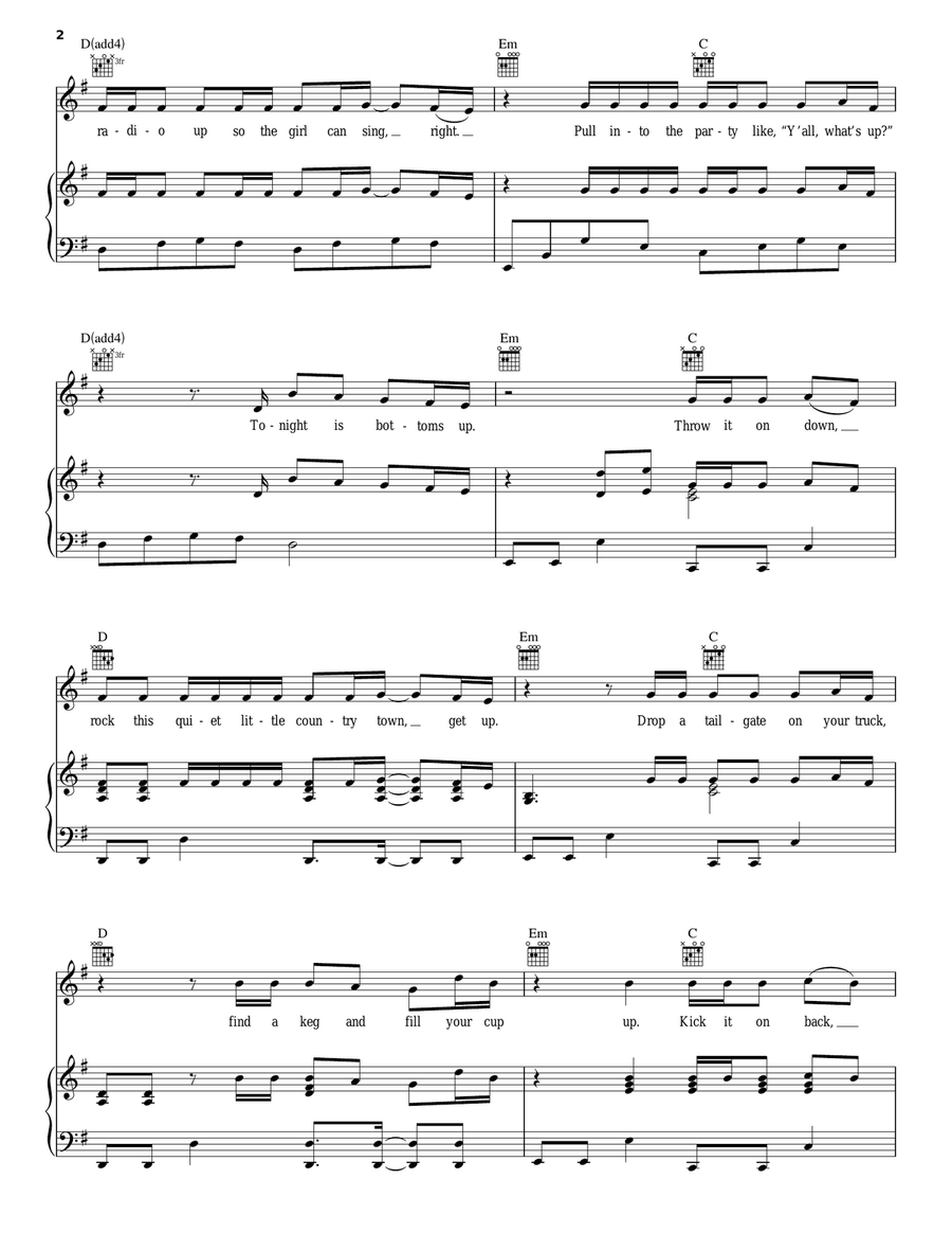 Bottoms Up Piano, Vocal, Guitar scores gallery preview page 2
