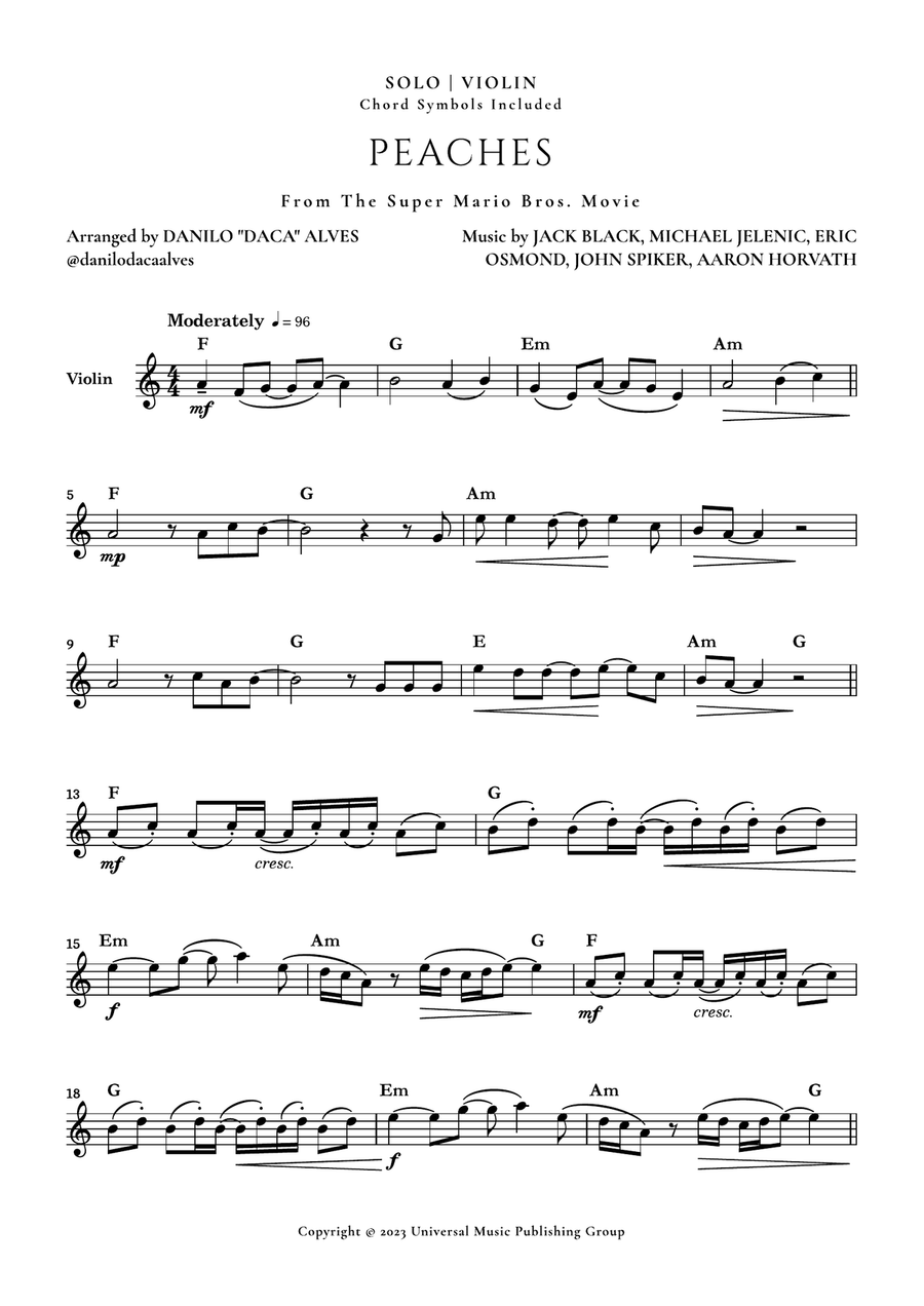 Peaches Violin Solo scores gallery preview page 1