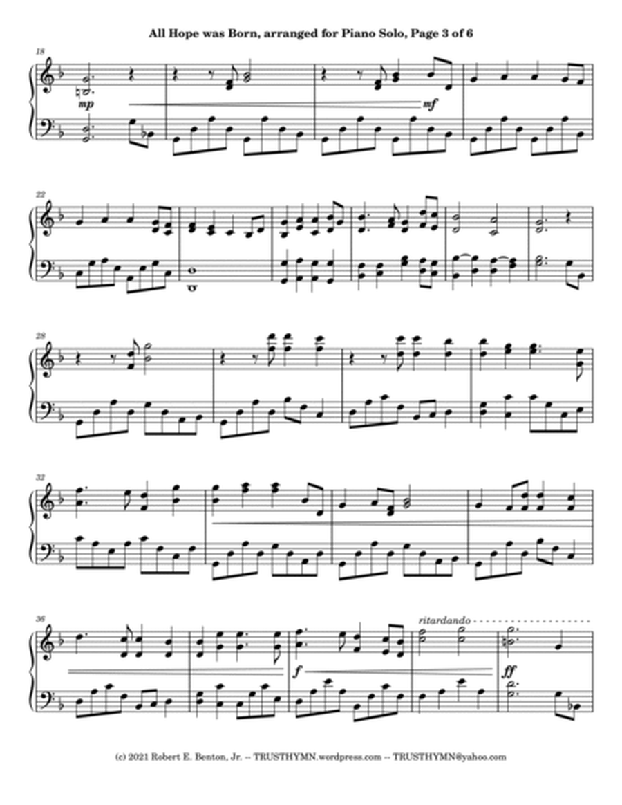 All Hope was Born (arranged for Piano Solo) image number null