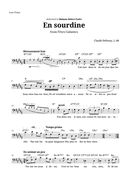 En sourdine by Debussy for Low Voice and Chords image number null