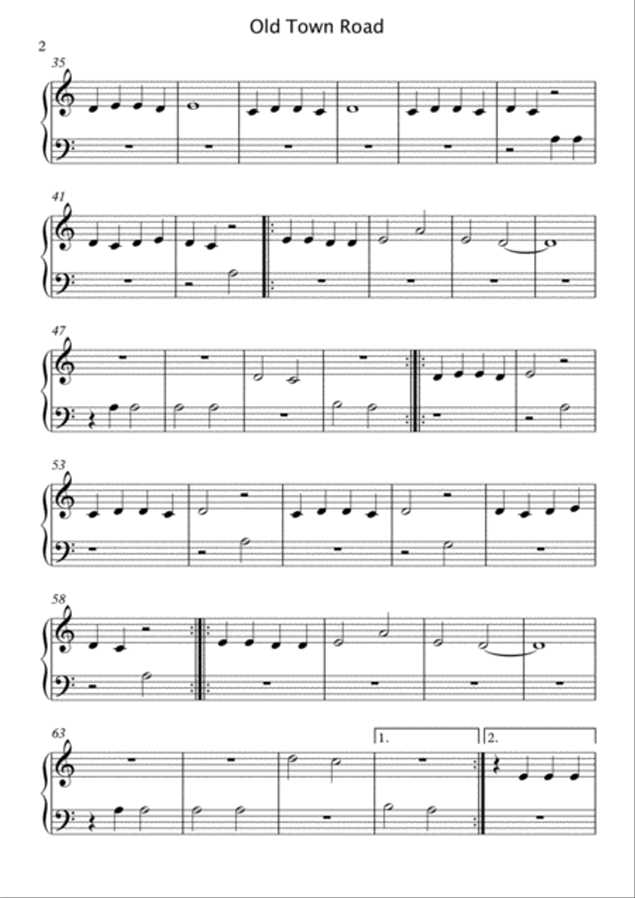 Old Town Road (remix) Easy Piano scores gallery preview page 2