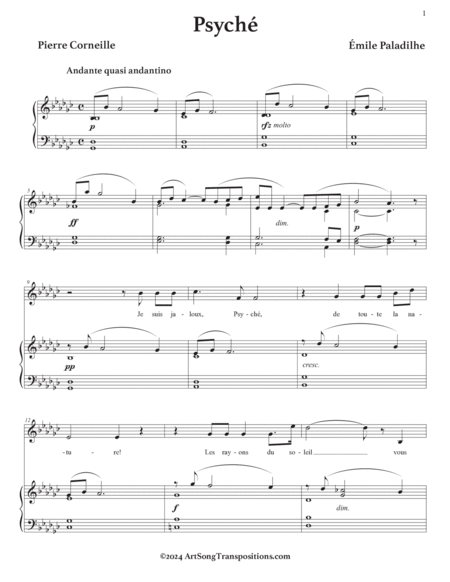 PALADILHE: Psyché (transposed to G-flat major) by Emile Paladilhe Voice - Digital Sheet Music