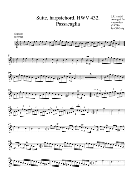 Passacaglia from suite, HWV 432 (arrangement for 4 recorders)