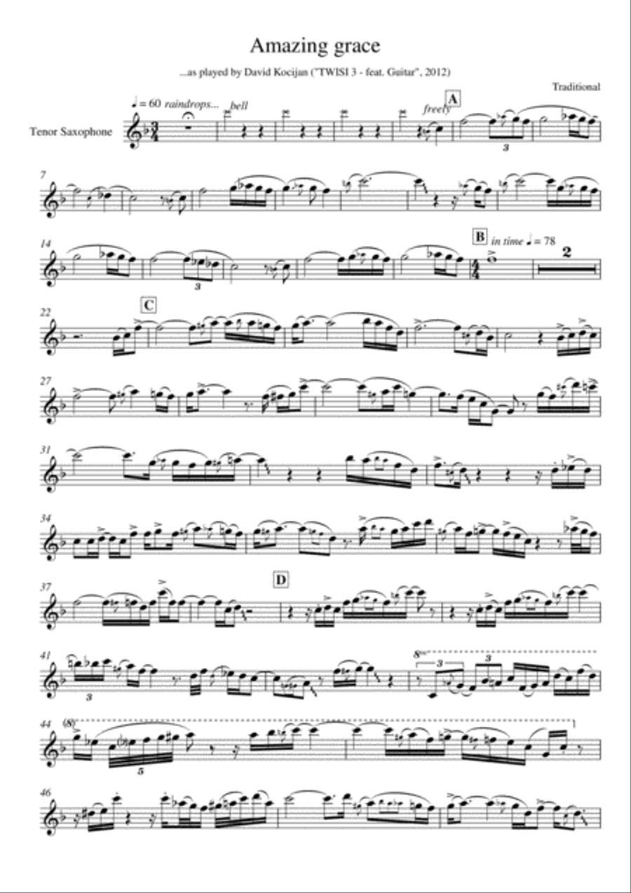 Amazing grace (guitar & tenor sax) Tenor Saxophone scores gallery preview page 2