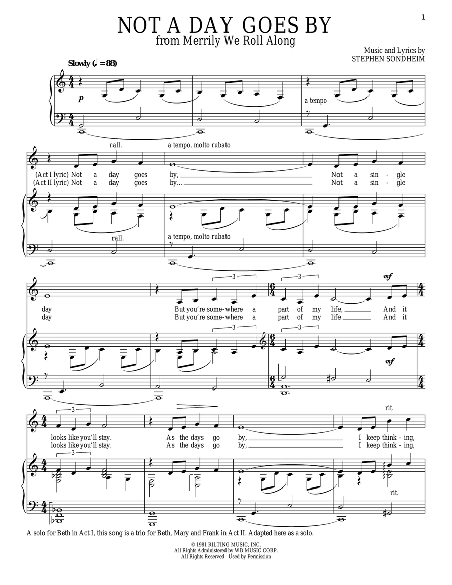 Not A Day Goes By Piano, Vocal scores gallery preview page 1