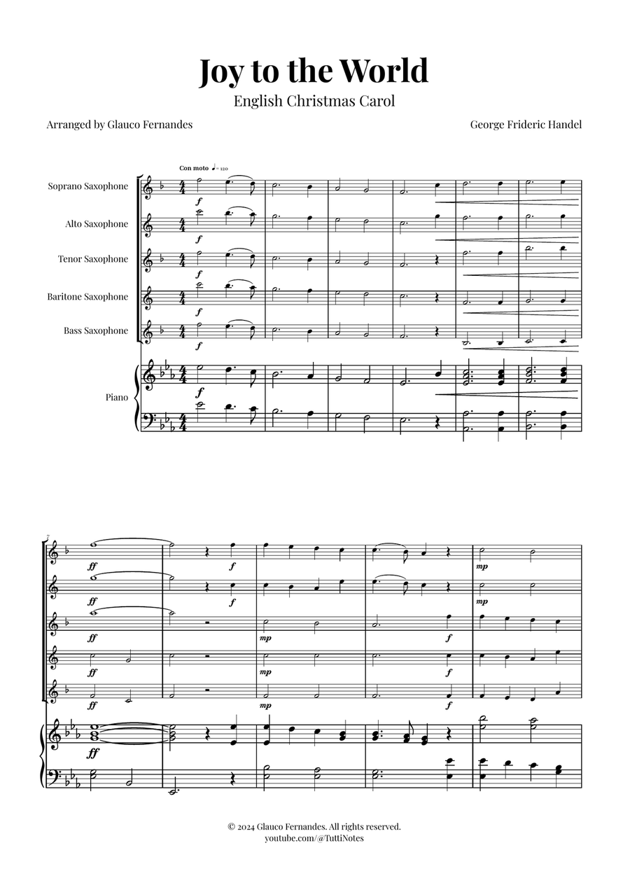 Joy to the World | STUNNING Arrangement Saxophone Quintet scores gallery preview page 1