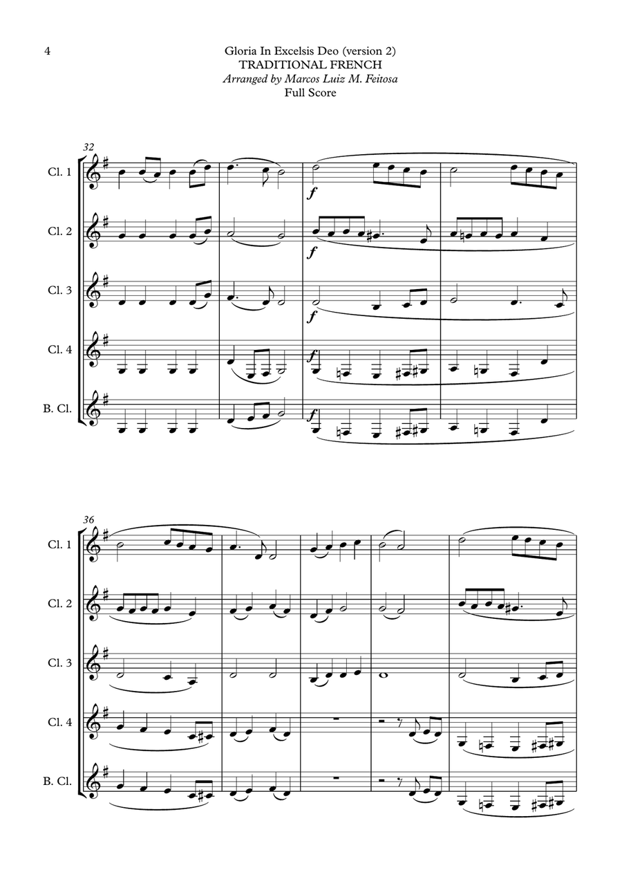 Gloria In Excelsis Deo (VERSION 2) - Clarinet Quintet Clarinet Quintet scores gallery preview page 6