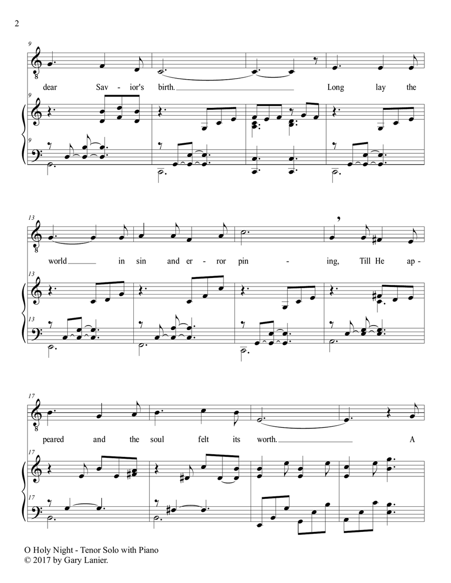 O HOLY NIGHT (Tenor Solo with Piano - Score & Tenor Part included) Tenor Voice scores gallery preview page 3