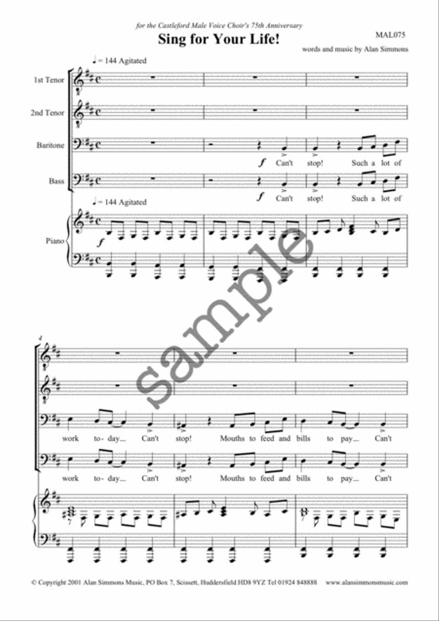 Sing for Your Life TTBB scores gallery preview page 1