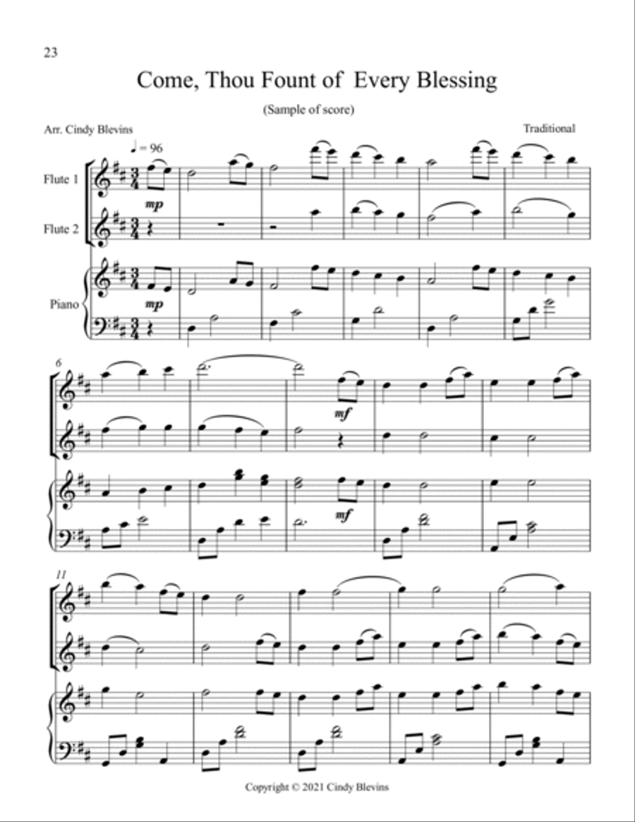 12 Favorite Hymns, Two Flutes and Piano Flute Duet scores gallery preview page 3