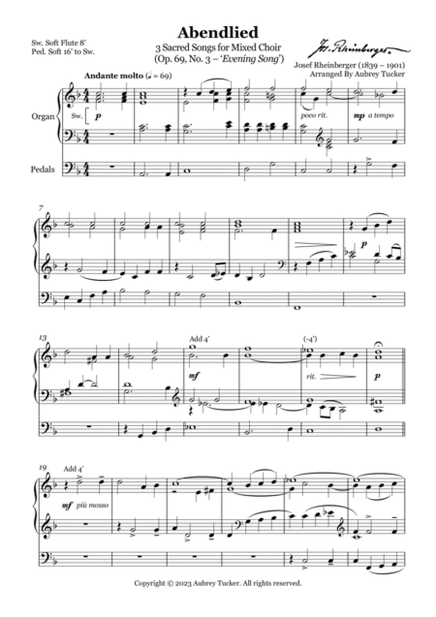 Organ: Abendlied / Evening Song (3 Sacred Songs for Mixed Choir, Op. 69, No. 3) - Josef Rheinberger image number null