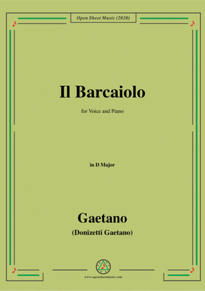Donizetti-Il Barcaiolo,in D Major,for Voice and Piano