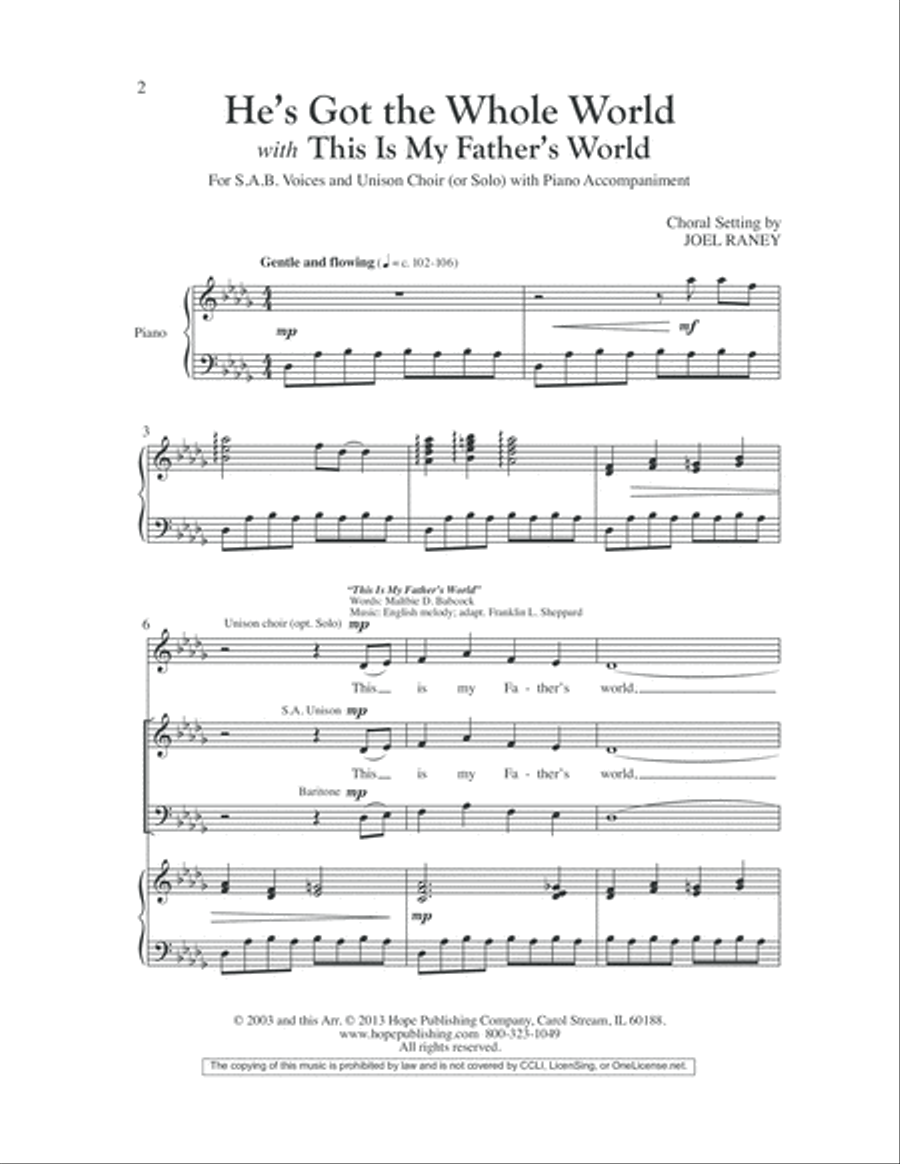 He's Got the Whole World with This Is My Father's World He's Got the Whole World with This Is My Father's World Unison Choir scores gallery preview page 3